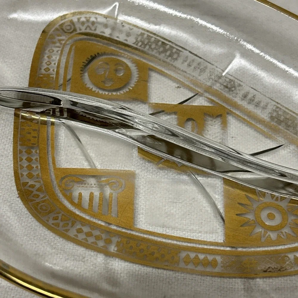 Vintage Georges Briard Glass Leaf Tray Gilded Gold‎ Accent Greek Candy Nut Dish